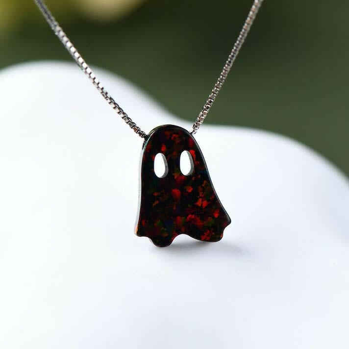 Kaze Ghost S925 Sterling Silver Pendant Necklace | Unisex Box Chain in White, Black, Gold &amp; Rose Gold Black Ghost Platinum Necklace