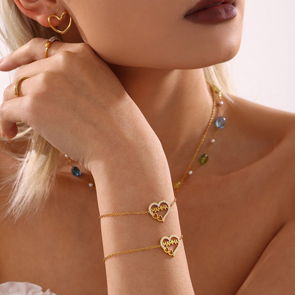 Kaze Hollow Heart MAMMA Bracelet | 18K Gold Personalised Mother's Bracelet