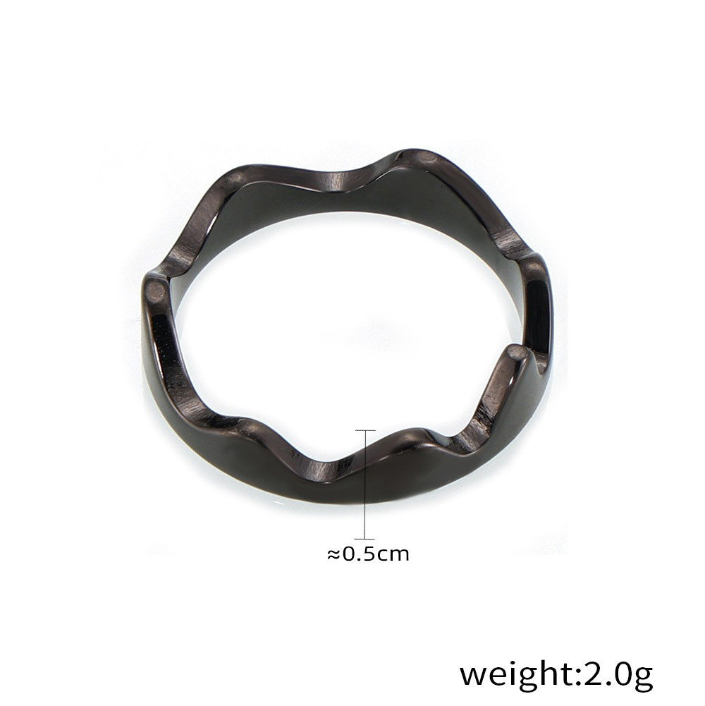 Kaze Wave and Crown Accent Ring | 18K Gold Trendy Ring in Gold &amp; Silver Sizes 6–8 Black
