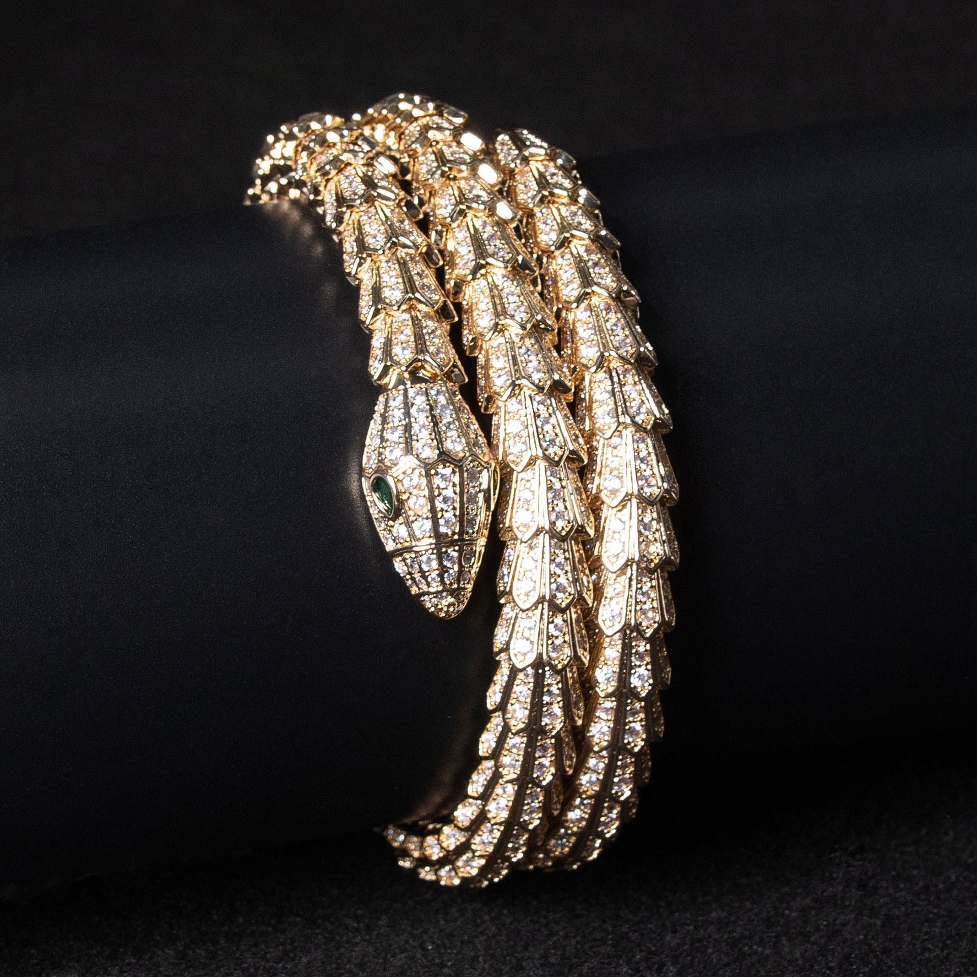 Kaze Serpent Bangle Set | 18K Gold &amp; S925 Silver Cubic Gemstone Snake Bangle
