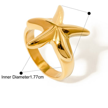Kaze Starfish Design Beach Style Ring | 18K Gold Coastal Ring in Gold &amp; Silver Sizes 6–8 Gold