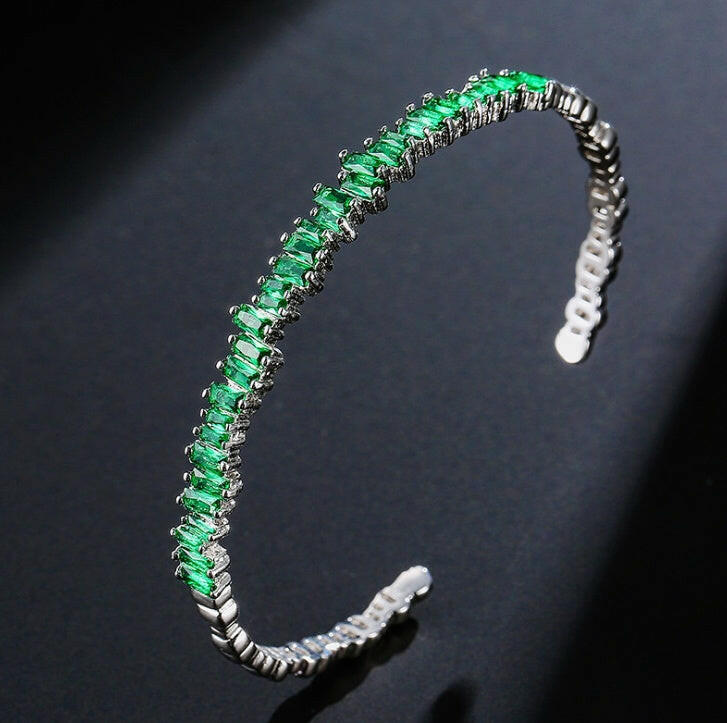 Kaze Micro-Inlaid Zircon Luxury Bracelet | Platinum, 18K Gold &amp; Rose Gold Diamond Bracelet Green