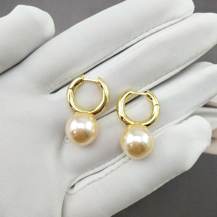 Kaze Brass U-Shape Pearl Earrings | White &amp; Champagne Glass Pearl Drop Earrings