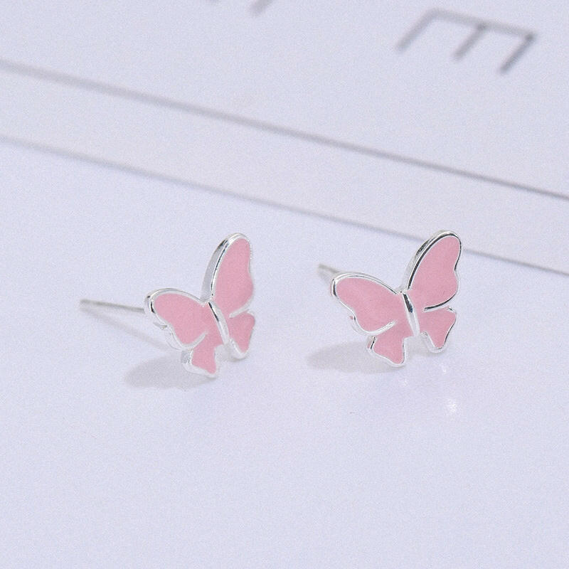 Kaze Sterling Silver Butterfly Stud Earrings | Korean-Inspired 925 Silver Butterfly Earrings