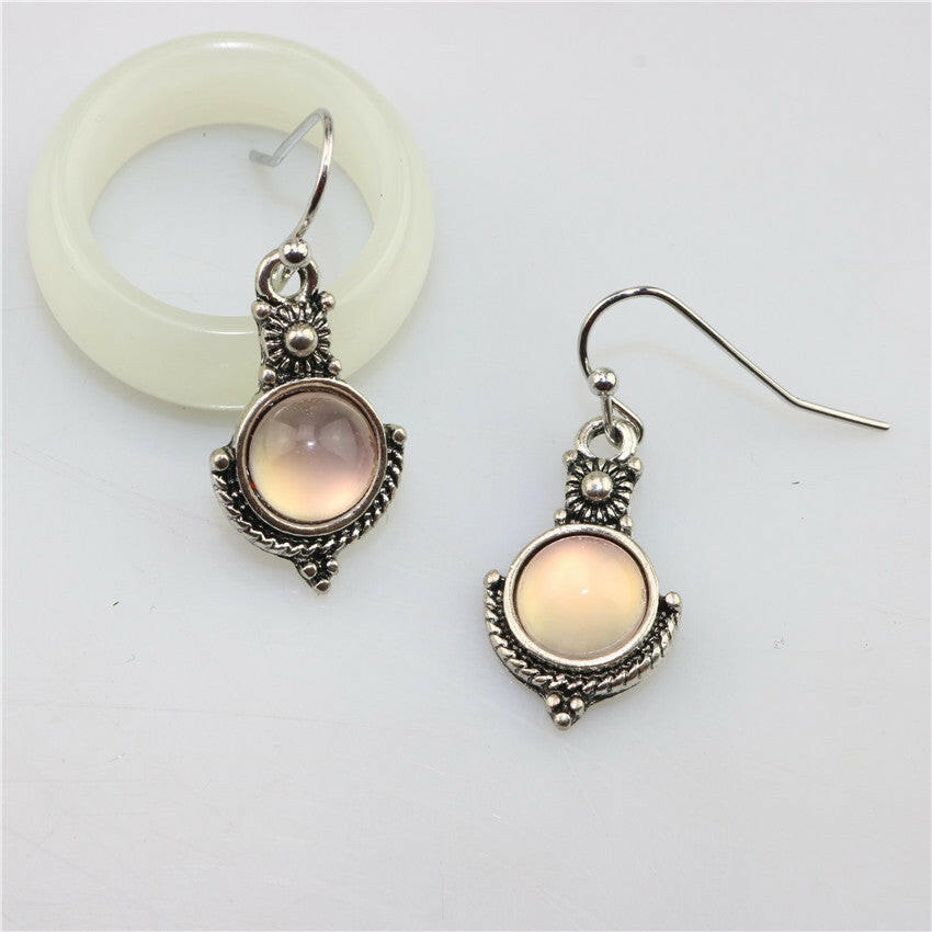 Kaze Moonstone Vintage Geometric Drop Earrings | Retro Alloy Diamond Inlay Earrings