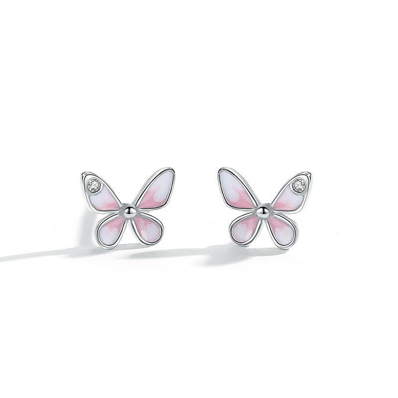 Kaze Mini Silver Butterfly Stud Earrings | Epoxy Finish Earrings in Rose Gold &amp; Platinum
