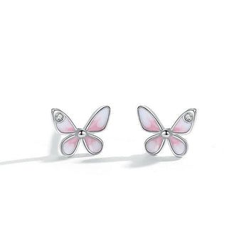Kaze Mini Silver Butterfly Stud Earrings | Epoxy Finish Earrings in Rose Gold &amp; Platinum