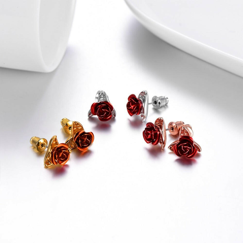 Kaze Rose Stud Earrings | 925 Sterling Silver Pin in Silver, Gold, Rose Gold &amp; Mix Set 3PC Mix color
