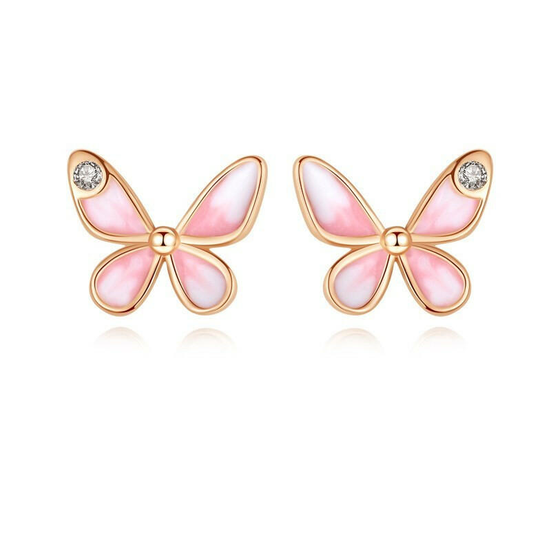 Kaze Mini Silver Butterfly Stud Earrings | Epoxy Finish Earrings in Rose Gold &amp; Platinum Rose gold