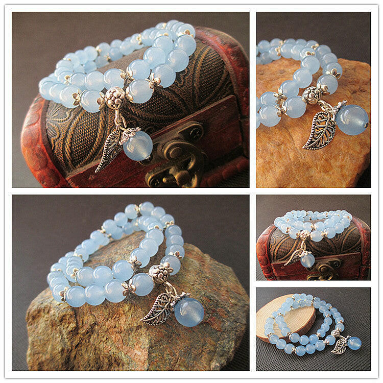 Kaze Handcrafted 8mm Crystal Bead Bracelet | Elastic Strand Bracelet in Blue &amp; Pink