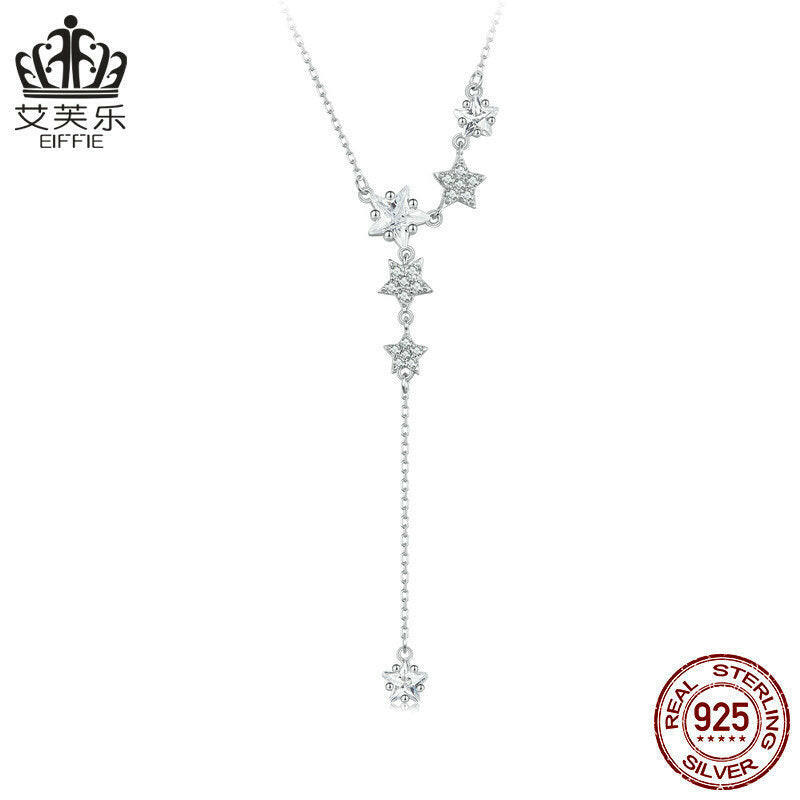 Kaze Pentagram Tassel Necklace | White Gold-Plated Sterling Silver Pendant Necklace BSN368 Silver