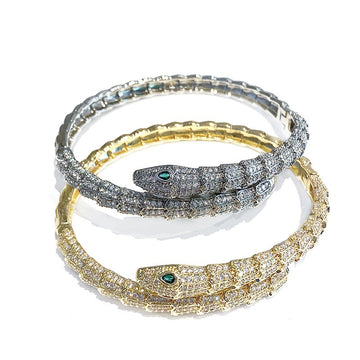 Kaze 18K Gold Simulated Snake Scale Bracelet | 18K Gold S925 Silver Serpent Bracelet in Gold &amp; White Gold