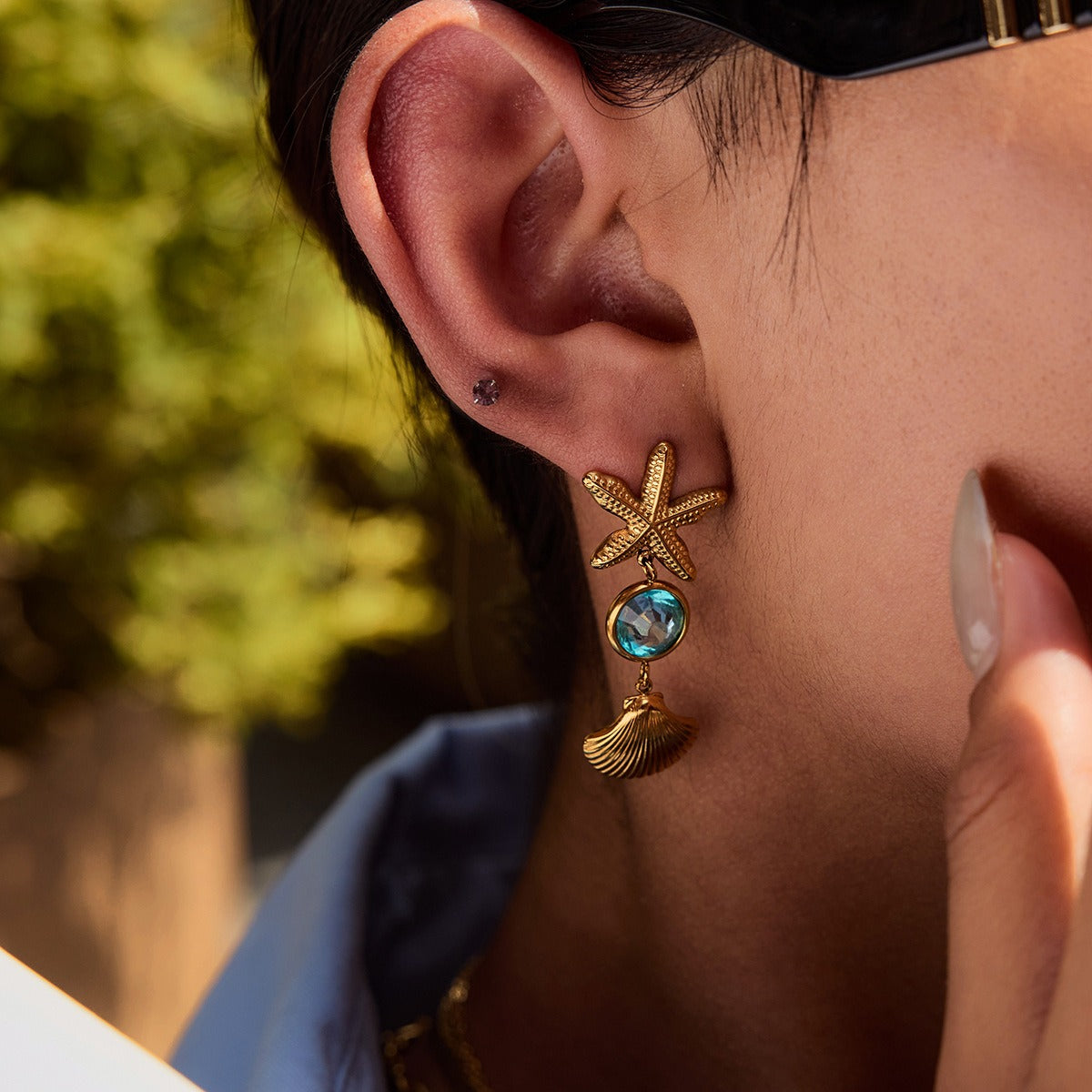 Kaze 18K Gold Lightweight Luxury Earring and Ring Set | Titanium Steel Coordinated Set in 3 Pieces