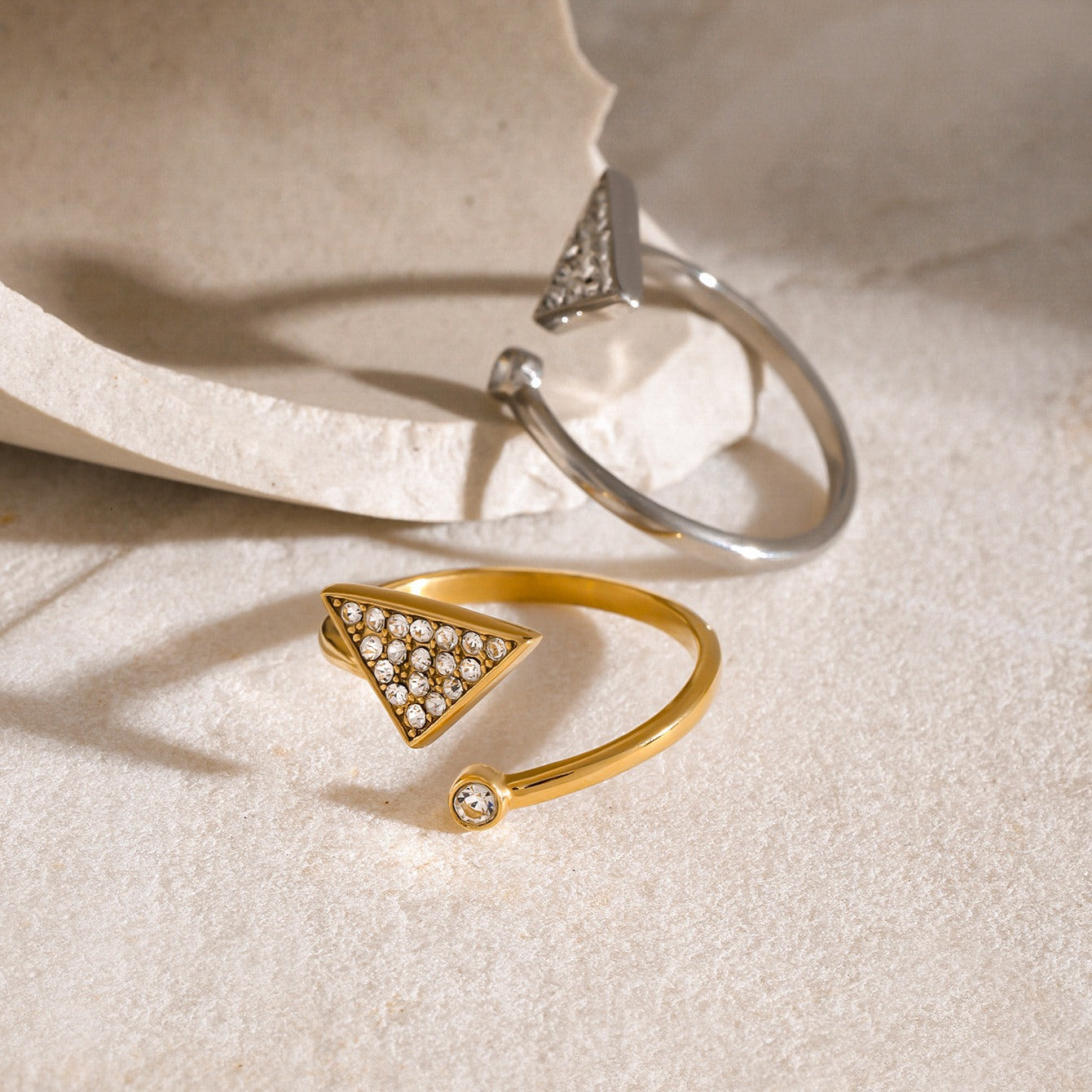 Kaze Personalised Triangular Diamond Ring | 18K Gold Statement Ring in Gold &amp; Silver