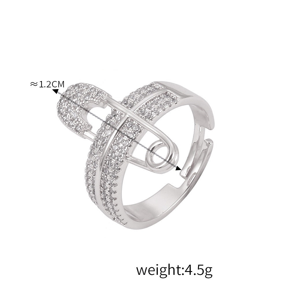 Kaze Diamond-Studded Light Luxury Style Ring | 18K Gold Pin, Ring &amp; Ball Design in 9 Variants Silver Adjustable