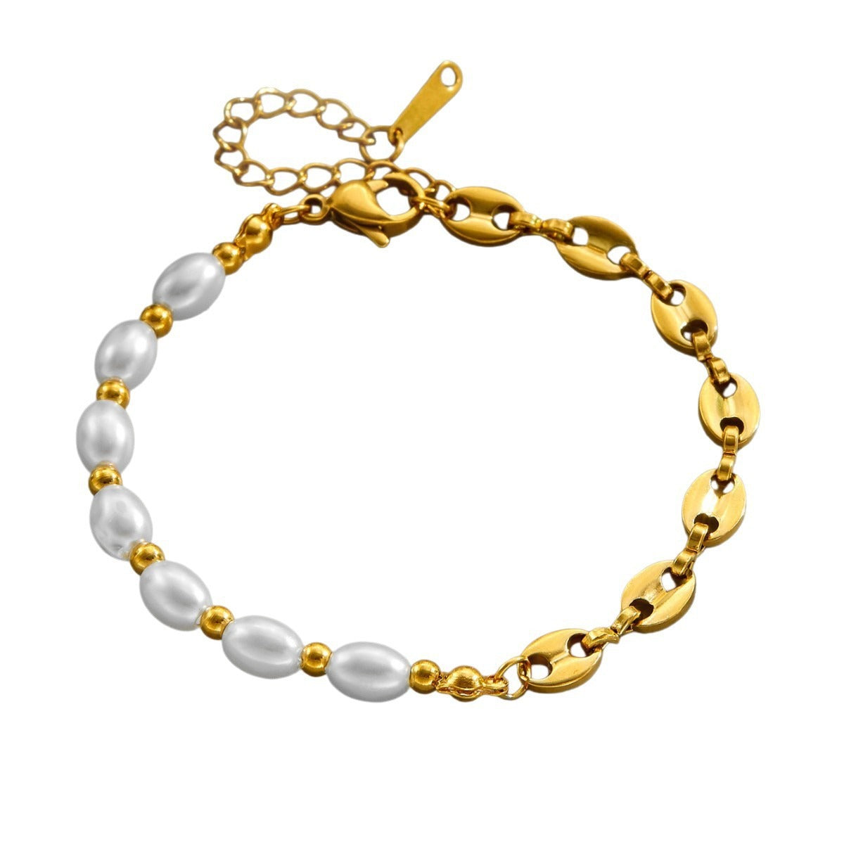 Kaze 18K Gold Pearl and Titanium Steel Bracelet | Luxury Pearl Titanium Bracelet Only