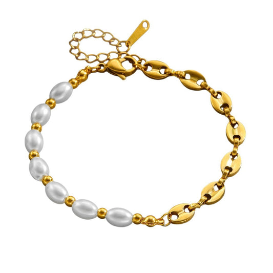 Kaze 18K Gold Pearl and Titanium Steel Bracelet | Luxury Pearl Titanium Bracelet Only