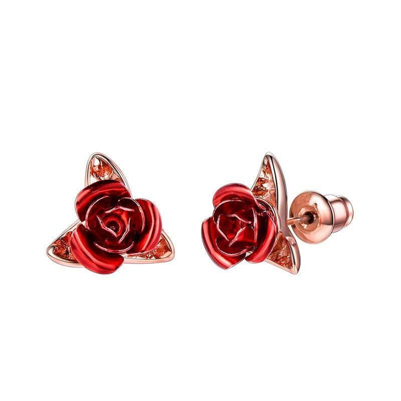 Kaze Rose Stud Earrings | 925 Sterling Silver Pin in Silver, Gold, Rose Gold &amp; Mix Set Rose gold