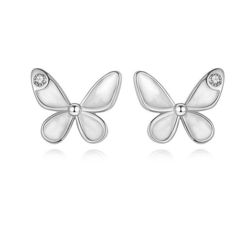 Kaze Mini Silver Butterfly Stud Earrings | Epoxy Finish Earrings in Rose Gold &amp; Platinum Platinum