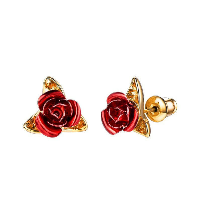 Kaze Rose Stud Earrings | 925 Sterling Silver Pin in Silver, Gold, Rose Gold &amp; Mix Set Golden
