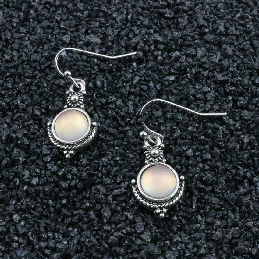 Kaze Moonstone Vintage Geometric Drop Earrings | Retro Alloy Diamond Inlay Earrings