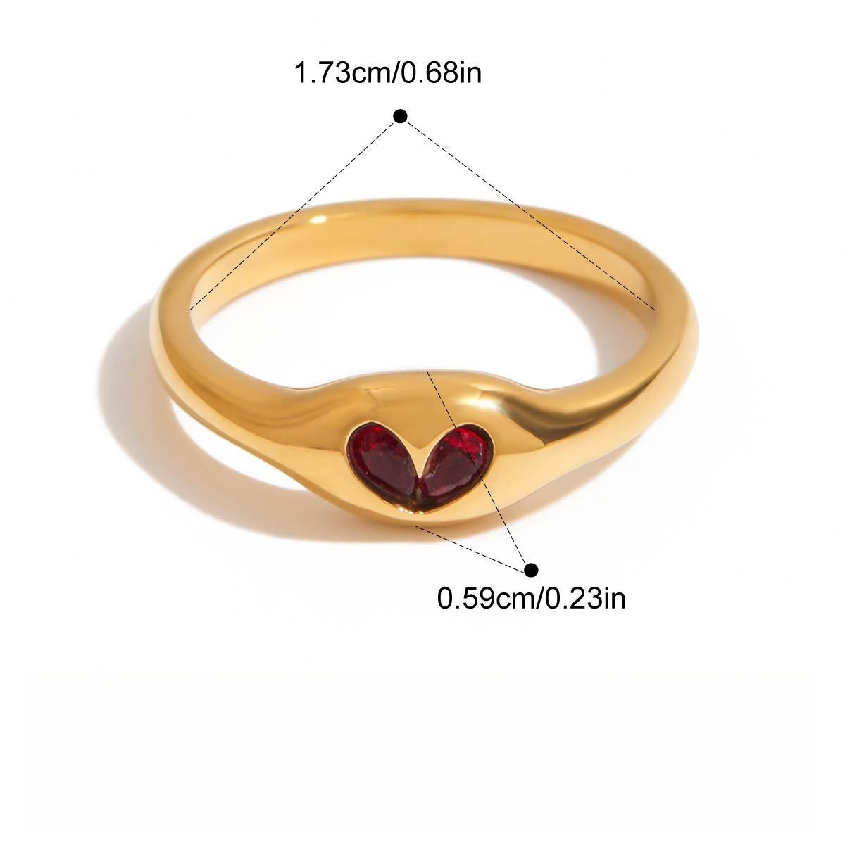 Kaze Apple-Shaped Zircon Titanium Steel Ring | 18K Gold Charm Ring in Ring A, B &amp; C Size 7 US 7US Ring B