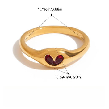 Kaze Apple-Shaped Zircon Titanium Steel Ring | 18K Gold Charm Ring in Ring A, B &amp; C Size 7 US 7US Ring B