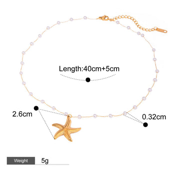 Kaze Starfish Pearl Necklace and Ring Set | 18K Gold Coastal Pearl Jewellery Set Necklace
