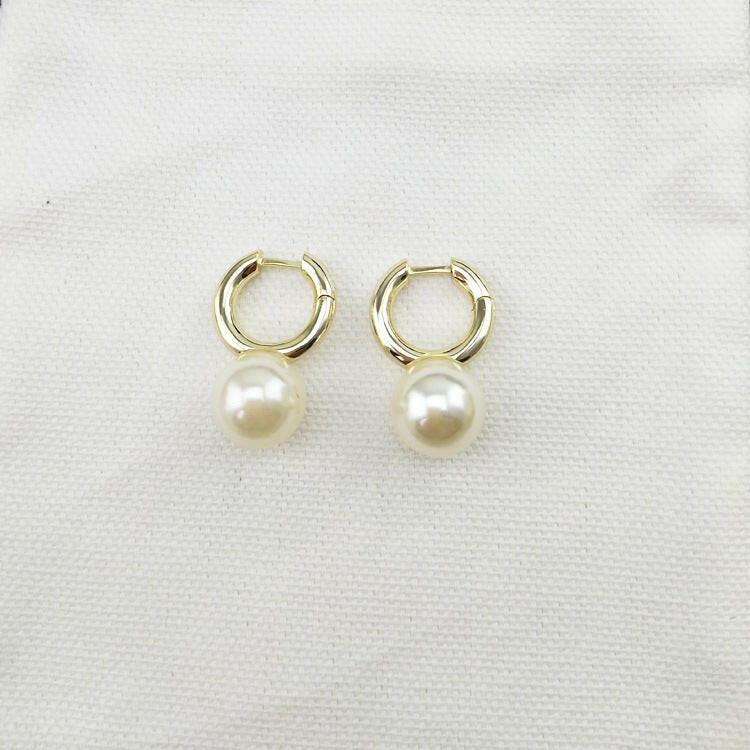 Kaze Brass U-Shape Pearl Earrings | White &amp; Champagne Glass Pearl Drop Earrings