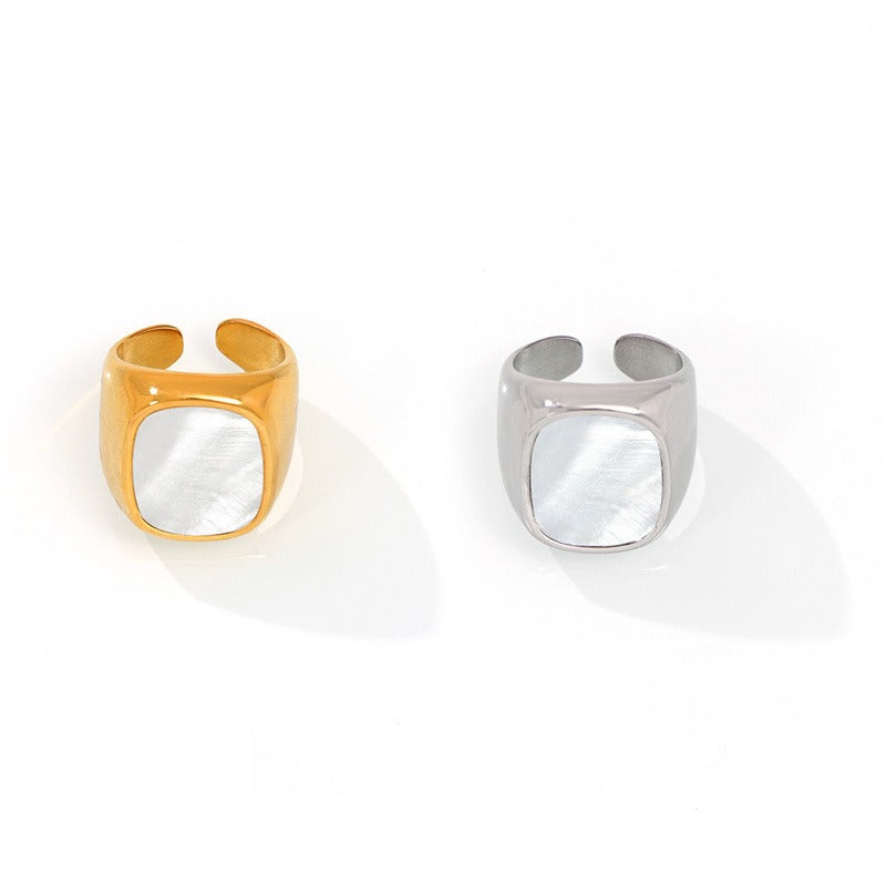 Kaze Elegant Geometric Gemstone Inlay Ring | 18K Gold Adjustable Ring in Gold &amp; Silver