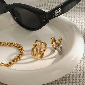 Kaze Double Cross Ring | 18K Gold Geometric X-Design Ring in Gold &amp; Silver