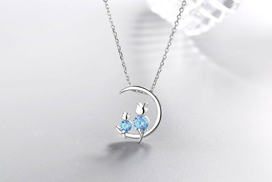 Kaze Moon Bunny Necklace | S925 Sterling Silver Lunar Rabbit Pendant with Blue Stone Silver