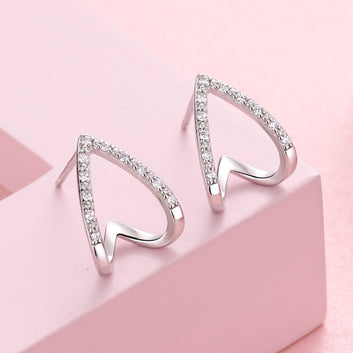 Kaze Hollow Triangle Zircon Stud Earrings | 3A Zircon Platinum Copper Earrings 11x13mm