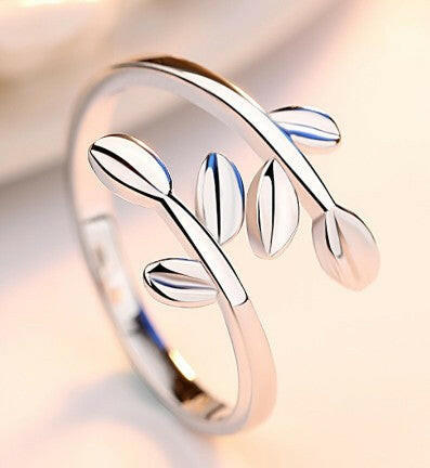 Kaze Vintage Simple Leaf Index Finger Ring | Adjustable Silver Copper Botanical Ring