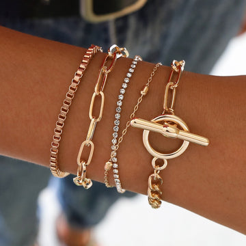 Kaze 18K Gold Multi-Layer Round Bead Diamond Bracelet &amp; Necklace | 18K Gold &amp; S925 Silver in 4 Variants Bracelet White
