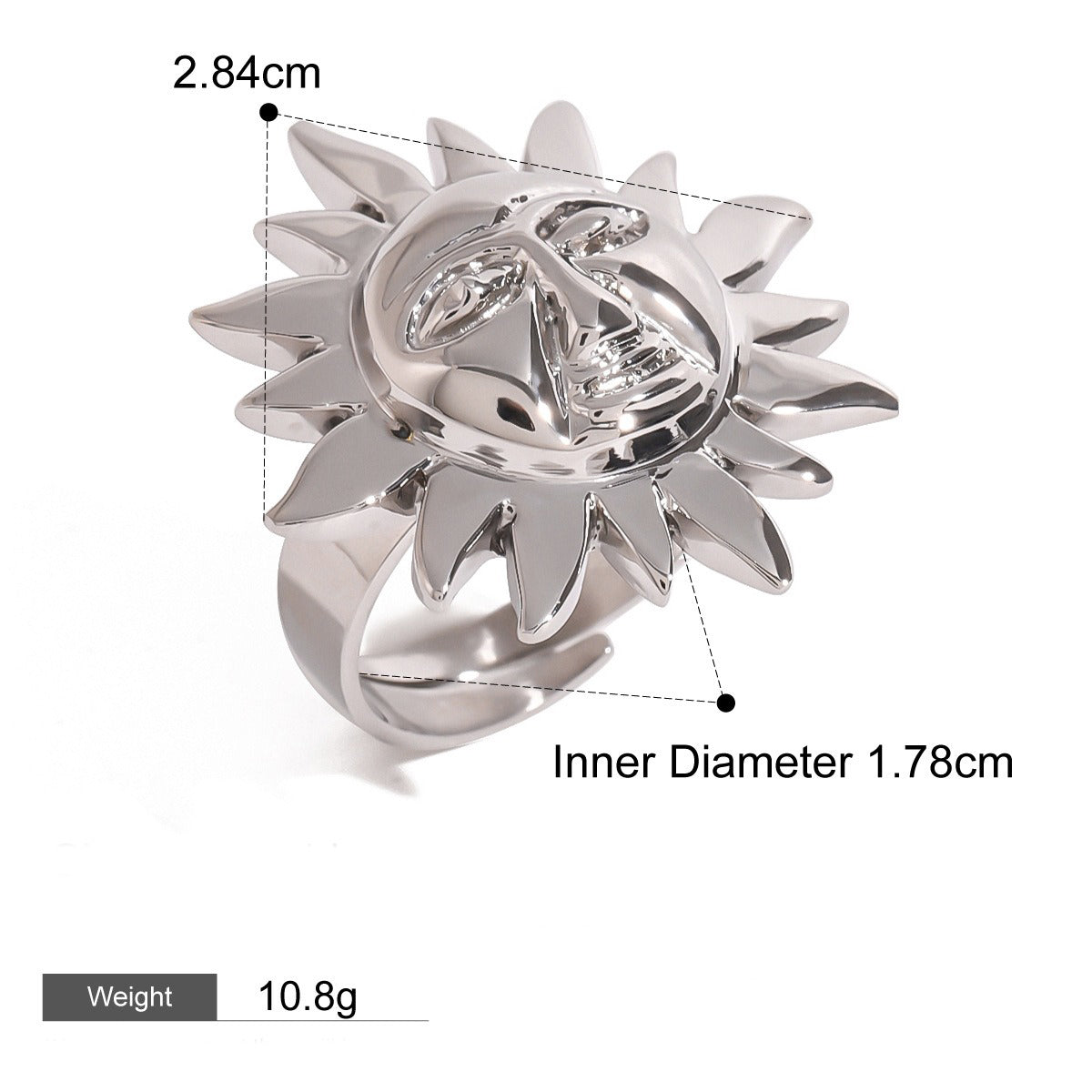 Kaze Sun Face Artistic Open Ring | 18K Gold Textured Sun Design Ring in Gold &amp; Silver