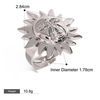 Kaze Sun Face Artistic Open Ring | 18K Gold Textured Sun Design Ring in Gold &amp; Silver