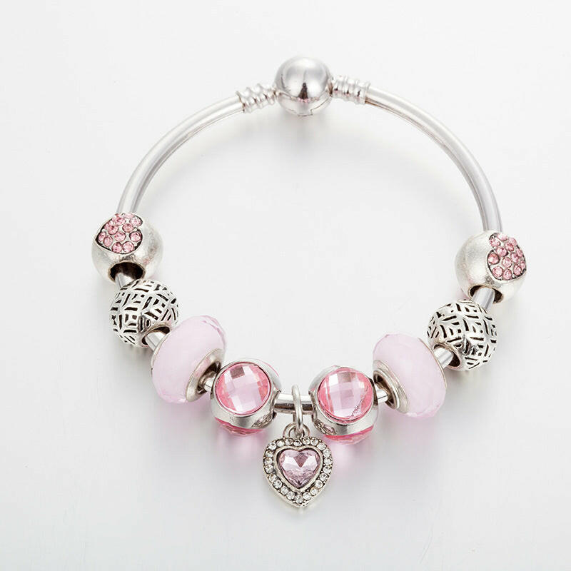 Kaze DIY Peach Heart Pendant Beaded Bracelet | Adjustable Snake Chain Bracelet in Pink