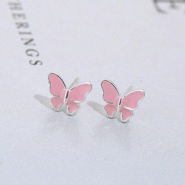 Kaze Sterling Silver Butterfly Stud Earrings | Korean-Inspired 925 Silver Butterfly Earrings