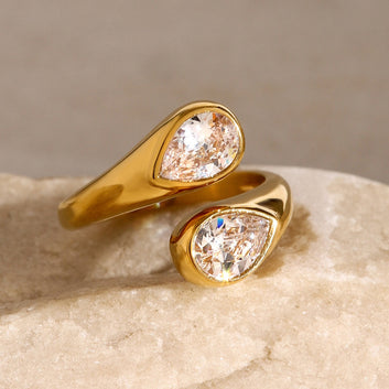 Kaze Asymmetrical Teardrop Gemstone Ring | 18K Gold Adjustable Ring in Gold &amp; Silver