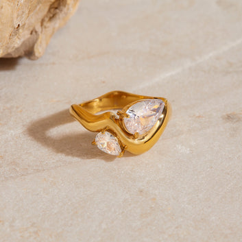 Kaze 18K Gold Zircon Titanium Steel Ring | Sparkling Zircon Ring in Sizes 6, 7 &amp; 8 US Only