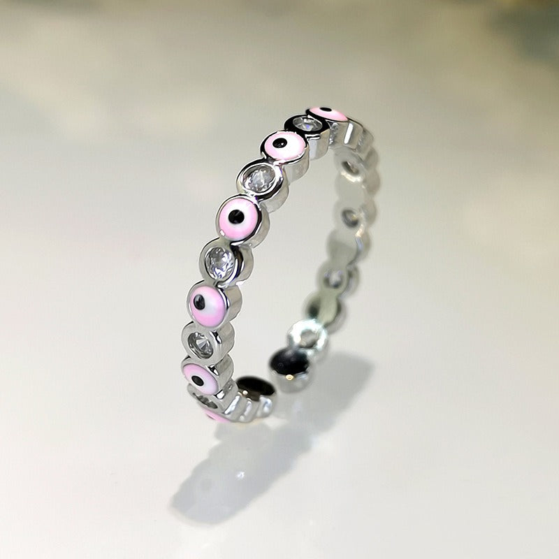 Kaze Exaggerated Eye Design Gemstone Open Ring | 18K Gold Oil-Drip Enamel Ring in 18 Variants