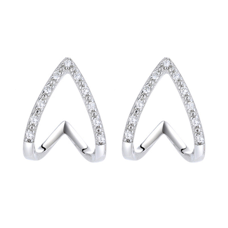 Kaze Hollow Triangle Zircon Stud Earrings | 3A Zircon Platinum Copper Earrings 11x13mm