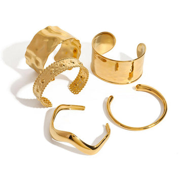 18K Gold Geometric Wide Surface Textured Bracelet