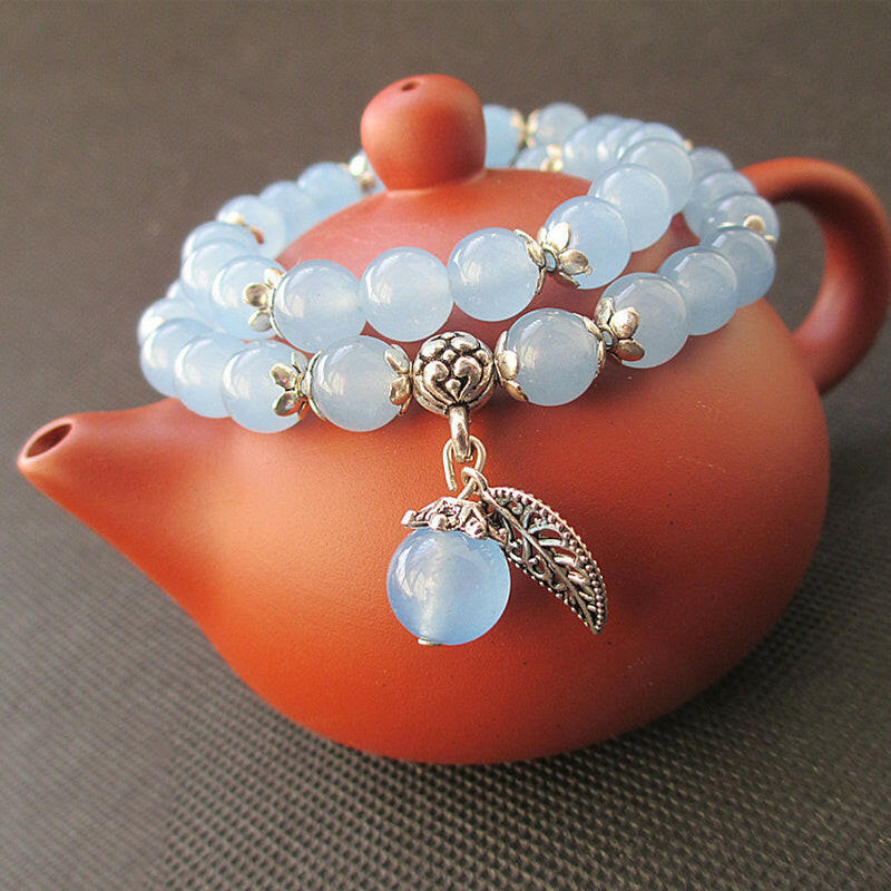 Kaze Handcrafted 8mm Crystal Bead Bracelet | Elastic Strand Bracelet in Blue &amp; Pink