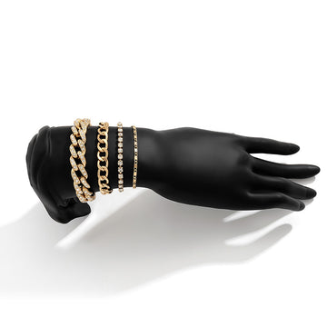 Kaze Hip-Hop Retro Diamond-Studded Cuban Chain Bracelet Set | 18K Gold Statement Bracelet in Gold &amp; Silver
