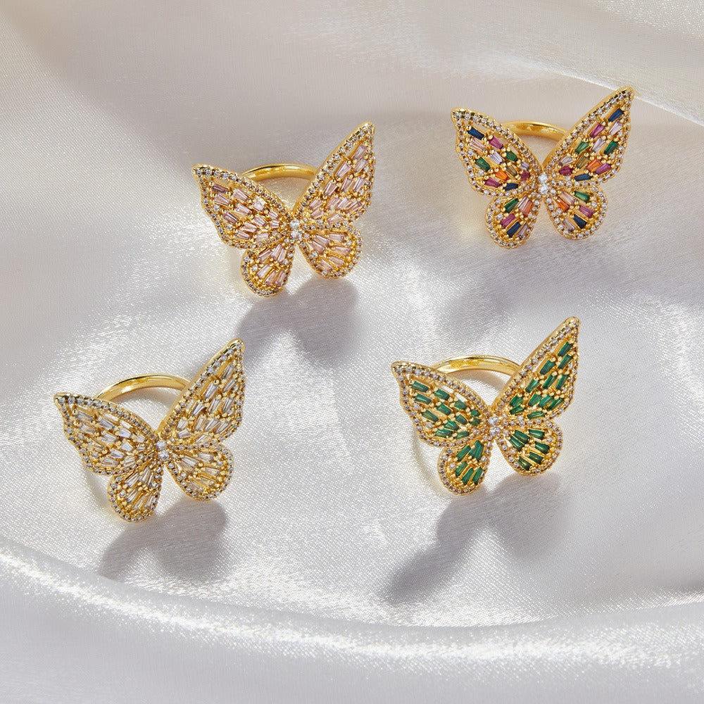 Kaze Butterfly Zircon Ring | 18K Gold Inlaid Zircon Ring for Women