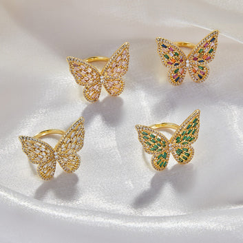 Kaze Butterfly Zircon Ring | 18K Gold Inlaid Zircon Ring for Women