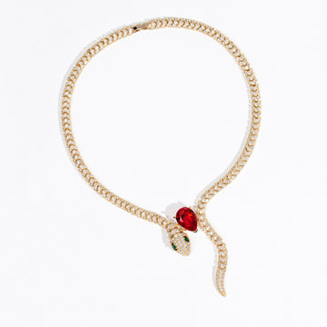 Kaze Retro Snake Motif Necklace Set | Titanium Steel Cubic Zirconia Serpent Necklace
