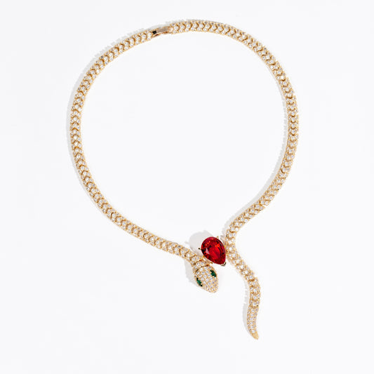 Kaze Retro Snake Motif Necklace Set | Titanium Steel Cubic Zirconia Serpent Necklace